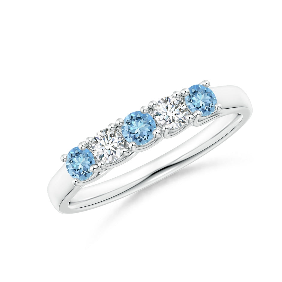Half Eternity Five Stone Aquamarine and Diamond Wedding Ring