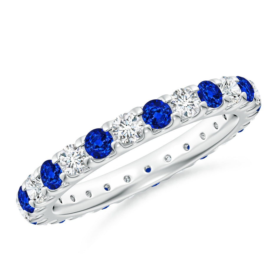 Lab-Grown Shared Prong Blue Sapphire and Lab Diamond Eternity Ring