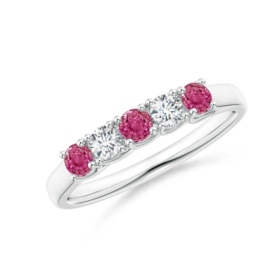 Half Eternity 5 Stone Pink Sapphire & Diamond Wedding Ring