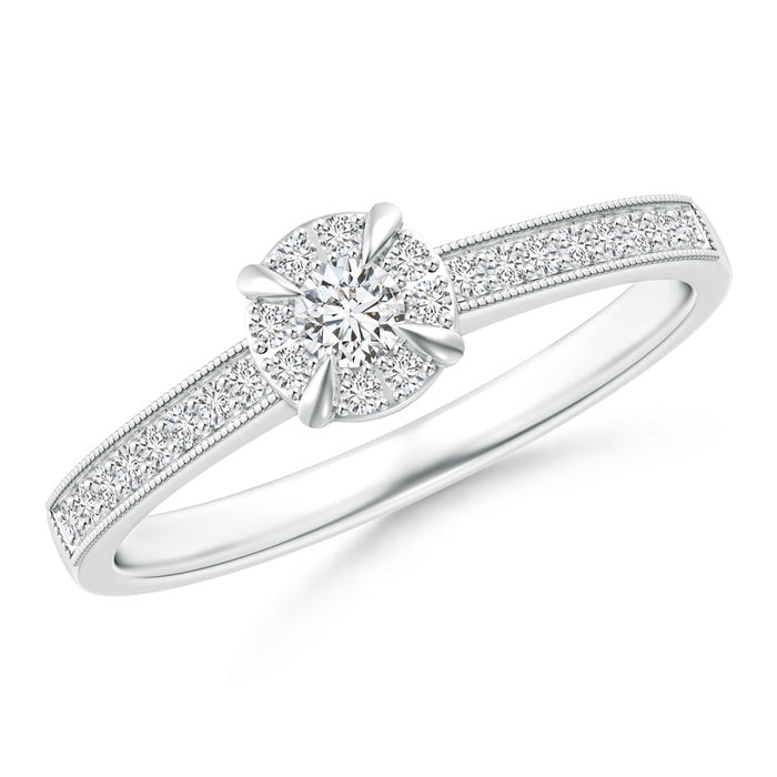 Claw-Set Halo Diamond Classic Promise Ring with Milgrain