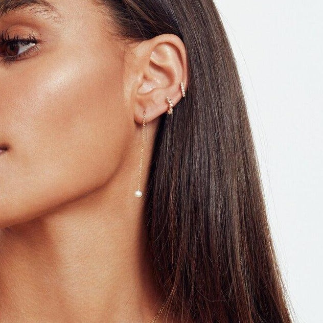 Gold Pearl Drop Ear Threaders