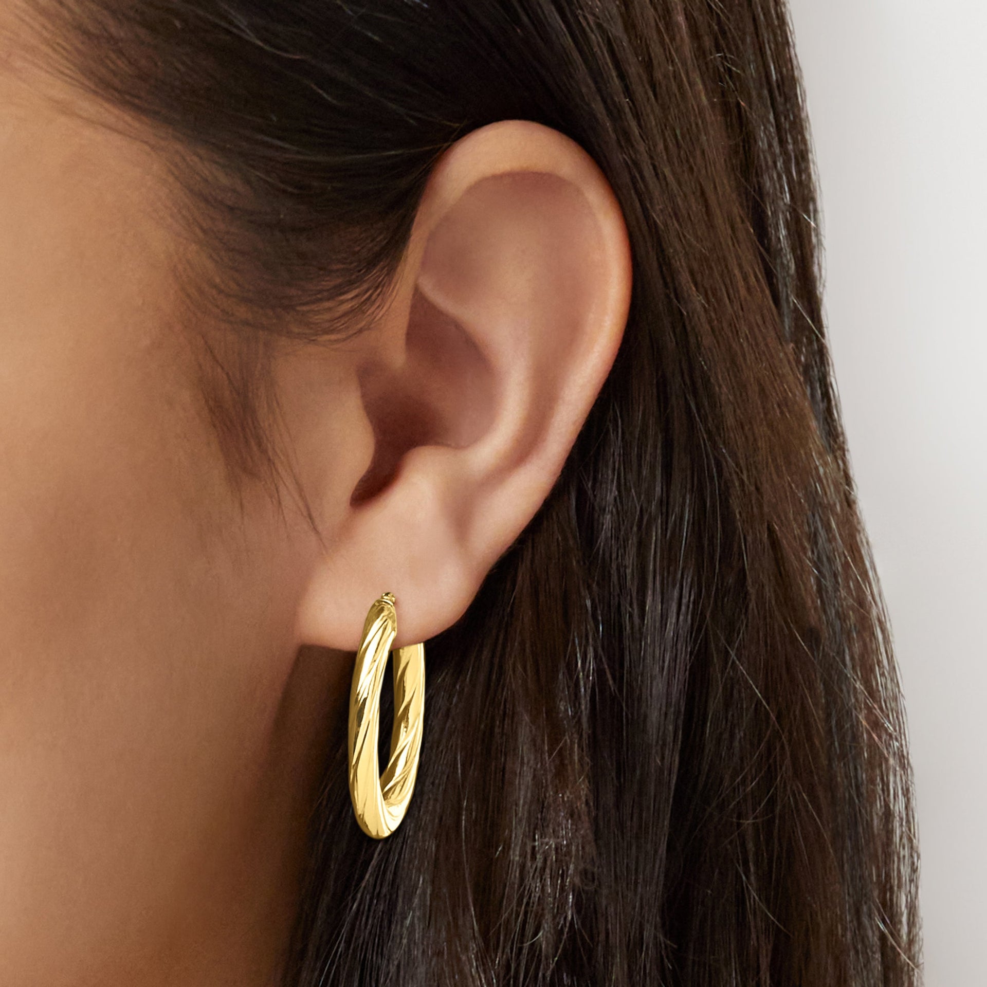 Italian 10kt Yellow Gold Textured and Polished Oval Hoop Earrings