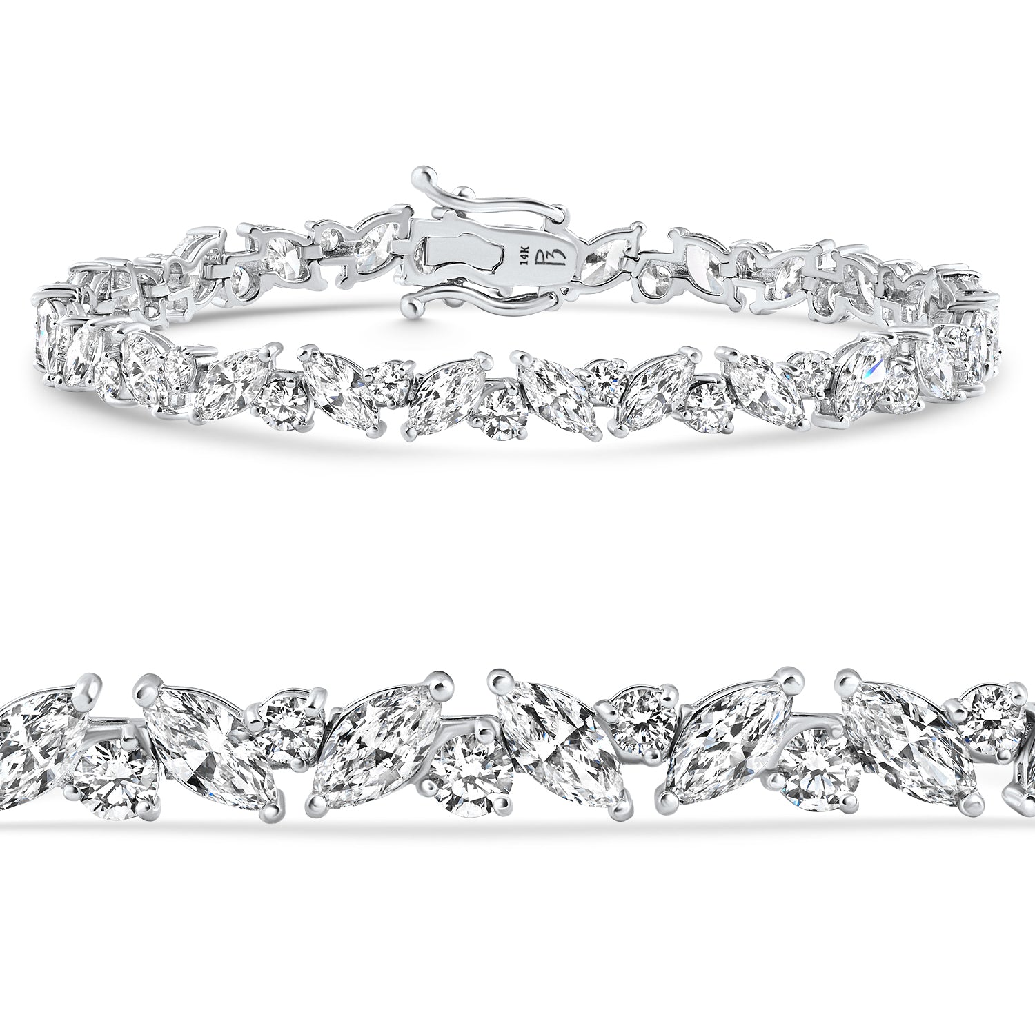 9 1/2 CT Marquise & Round Diamond Tennis Bracelet 14k Gold 7' Lab Grown