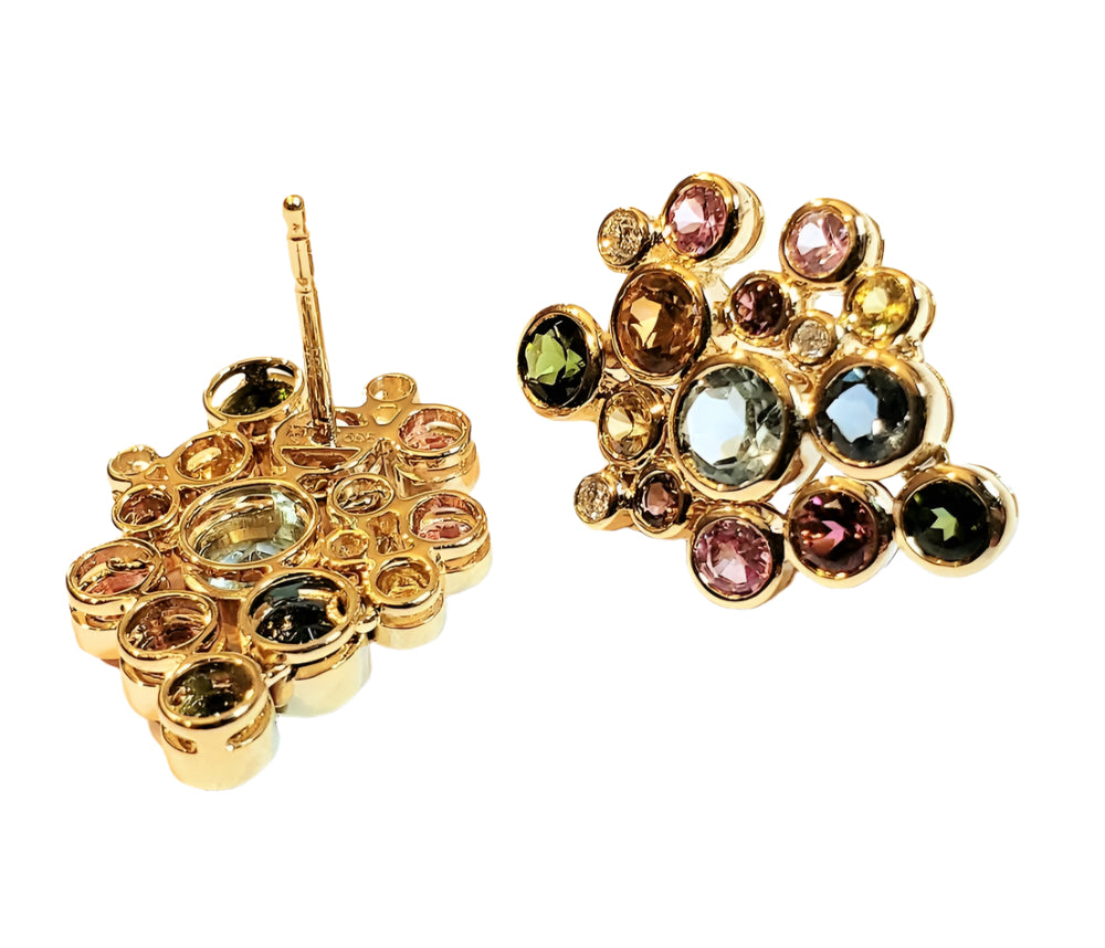 Constellation - Cluster Post Earrings - Multi-Color Gemstones