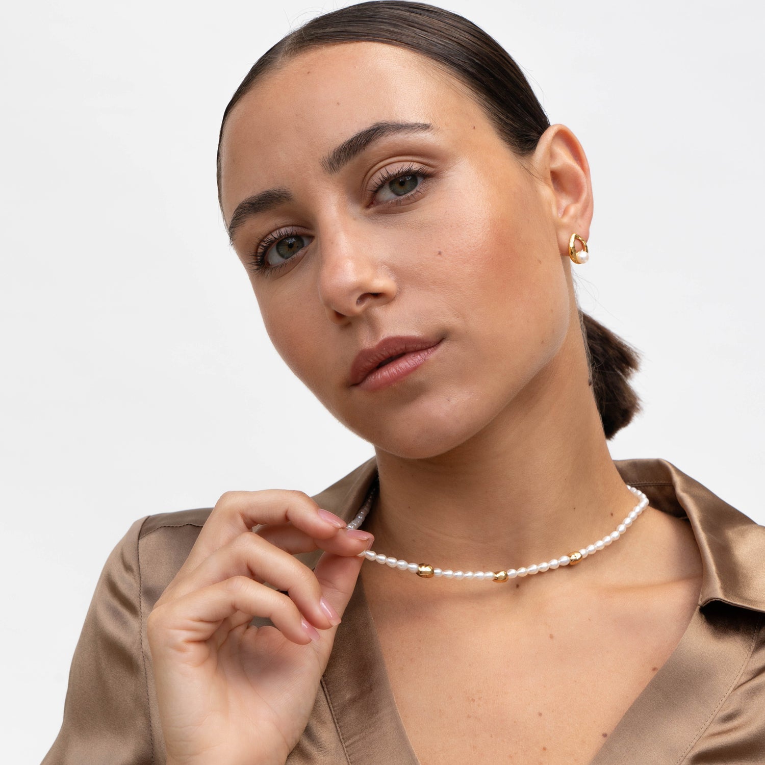 White Pearl Ocean Pebble Necklace