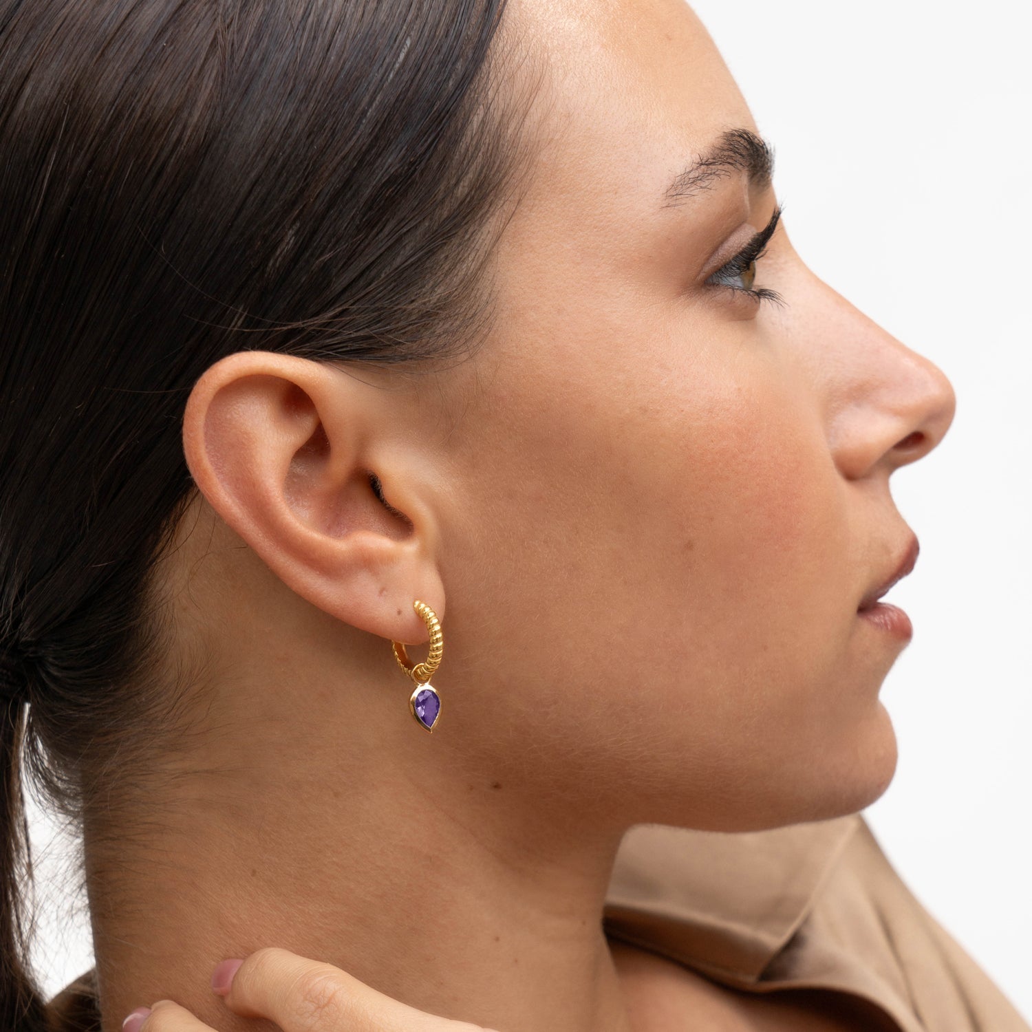 Amethyst Twist Huggie Charm Hoops