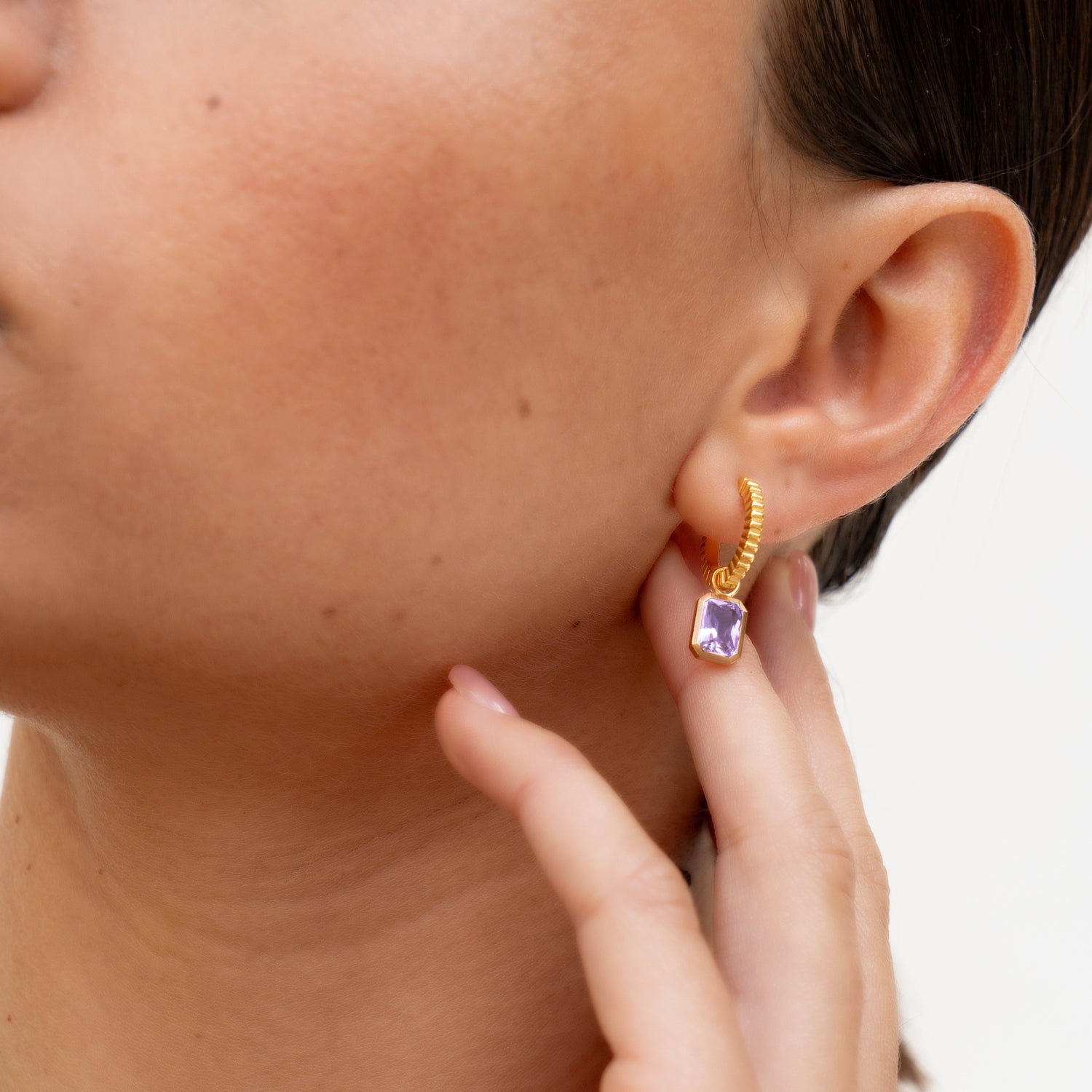 Amethyst Humbug Huggie Charm Hoops