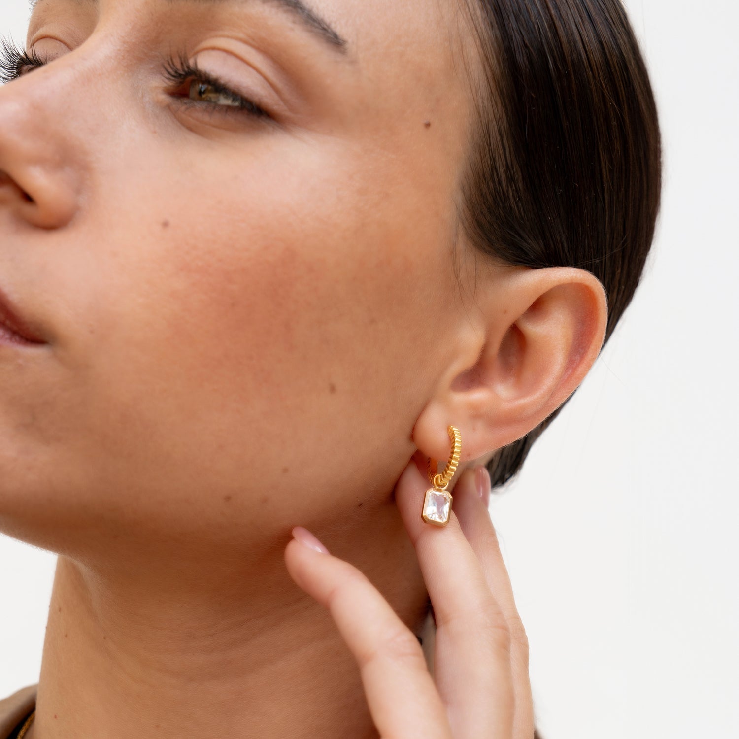 White Topaz Humbug Huggie Charm Hoops