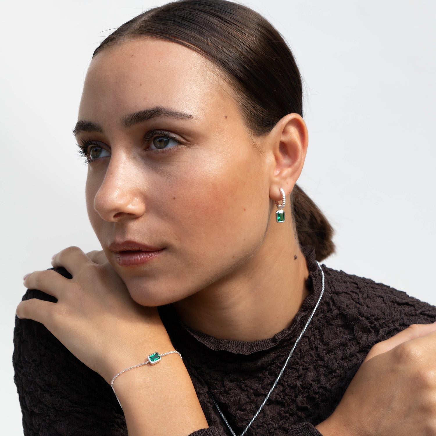 Green Garnet Humbug Huggie Charm Hoops