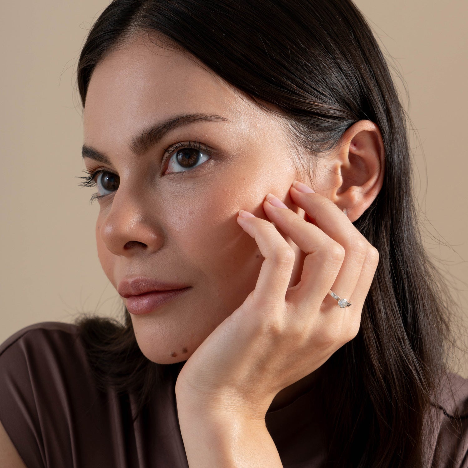 4mm White Topaz Hammered Twinkle Ring