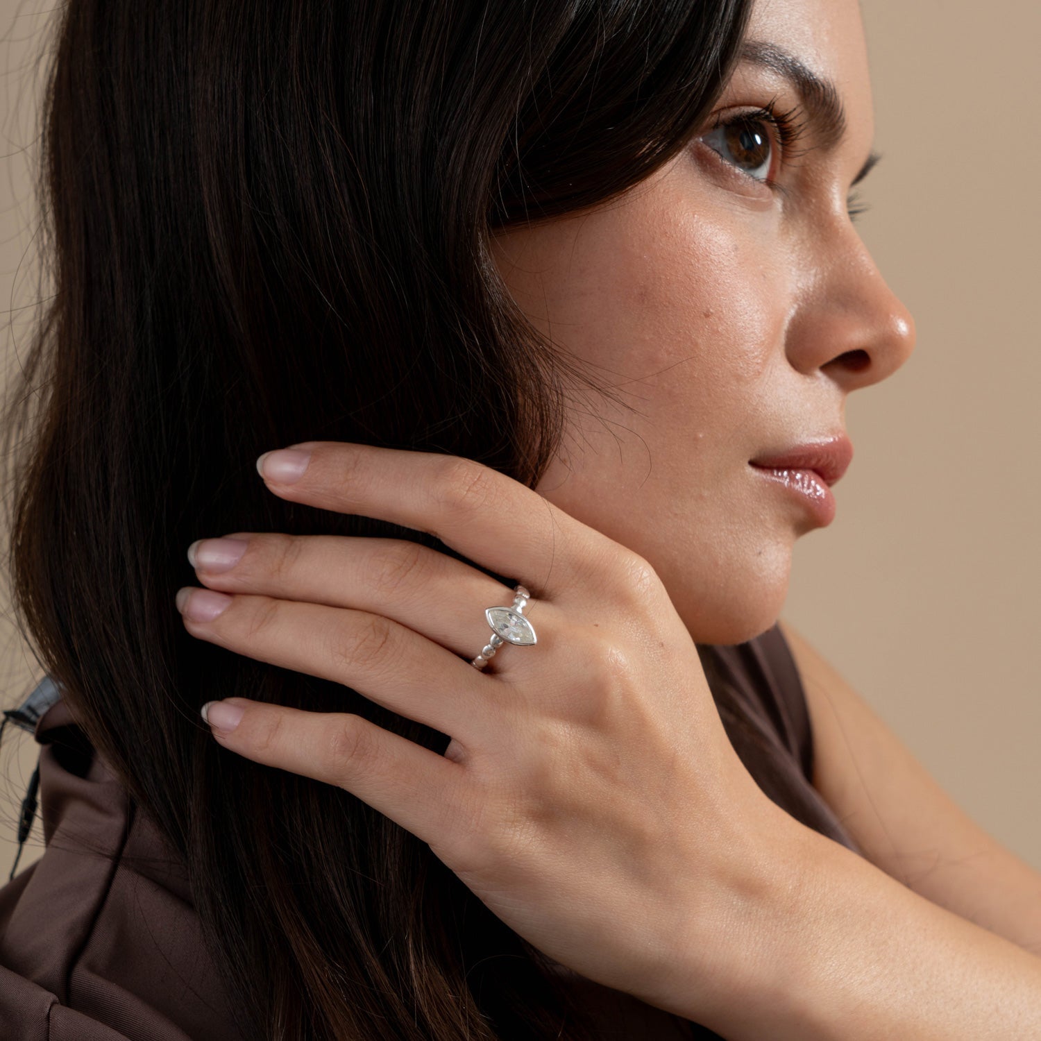 Marquise White Topaz Dewdrop Twinkle Ring