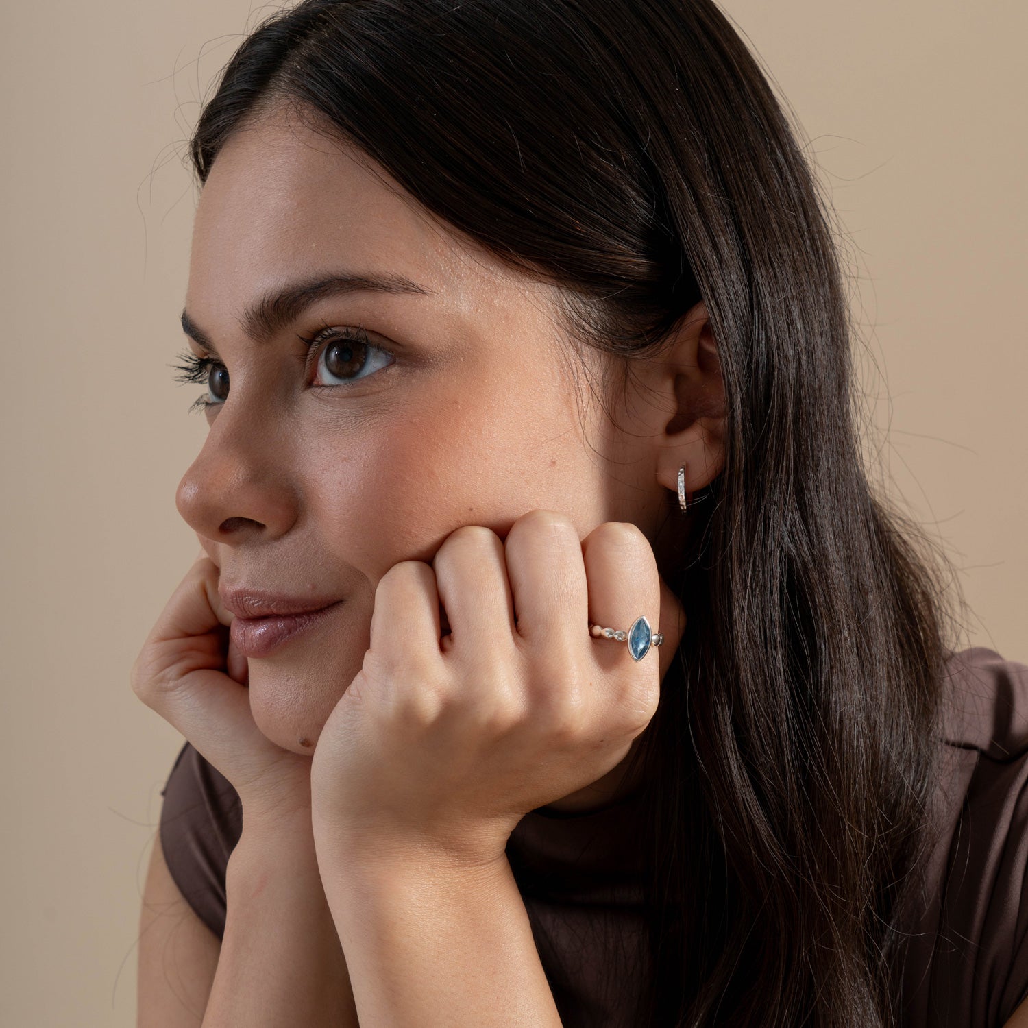 Marquise Blue Topaz Dewdrop Twinkle Ring