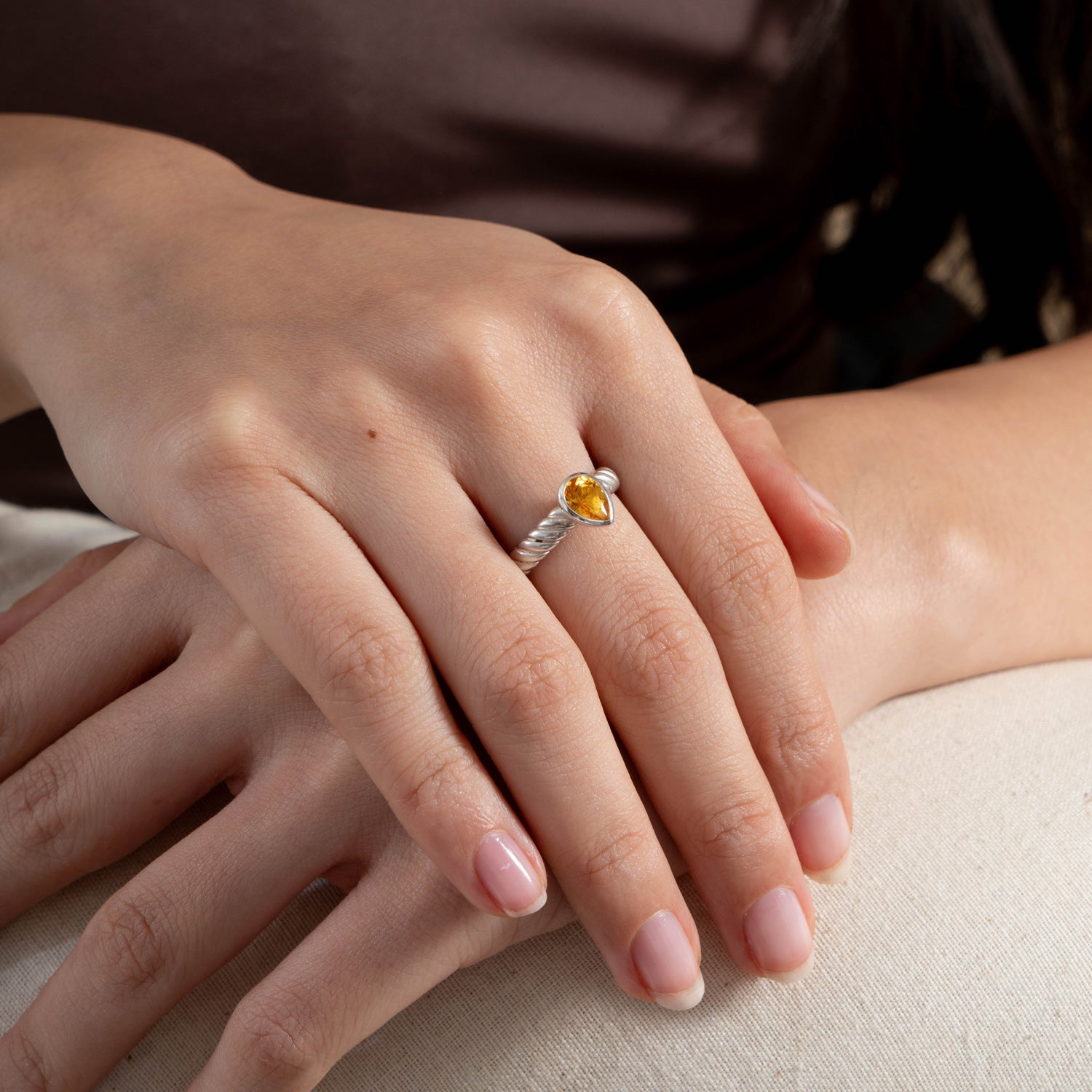 Citrine Pear Twist Twinkle Ring