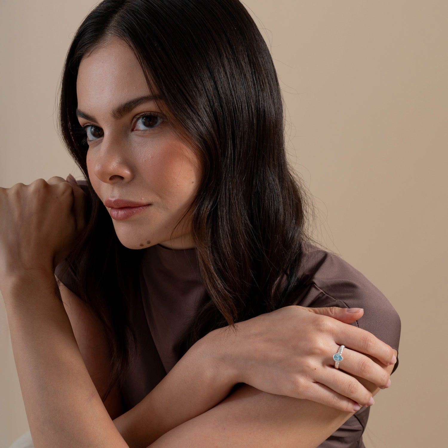 Blue Topaz Pear Twist Twinkle Ring