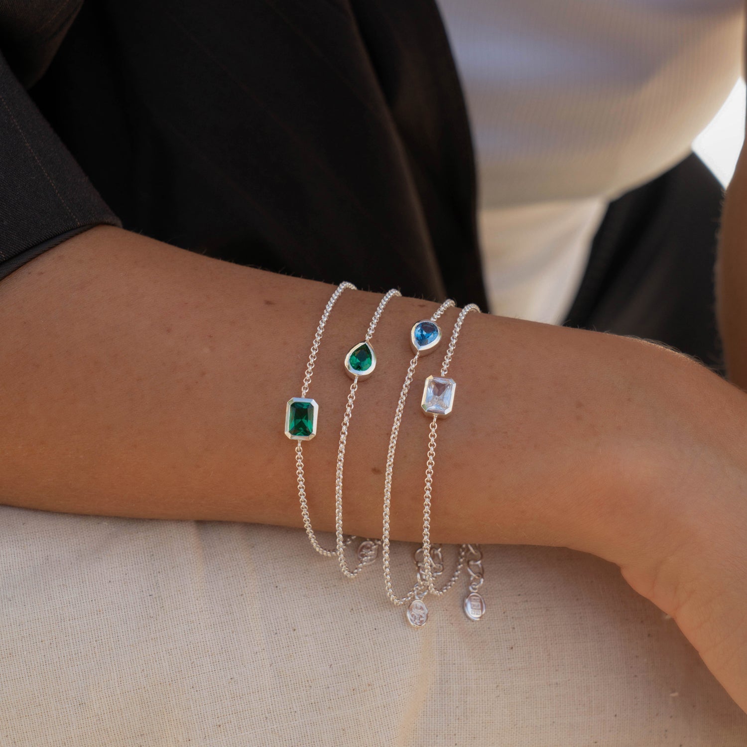 Green Garnet Pear Chain Bracelet