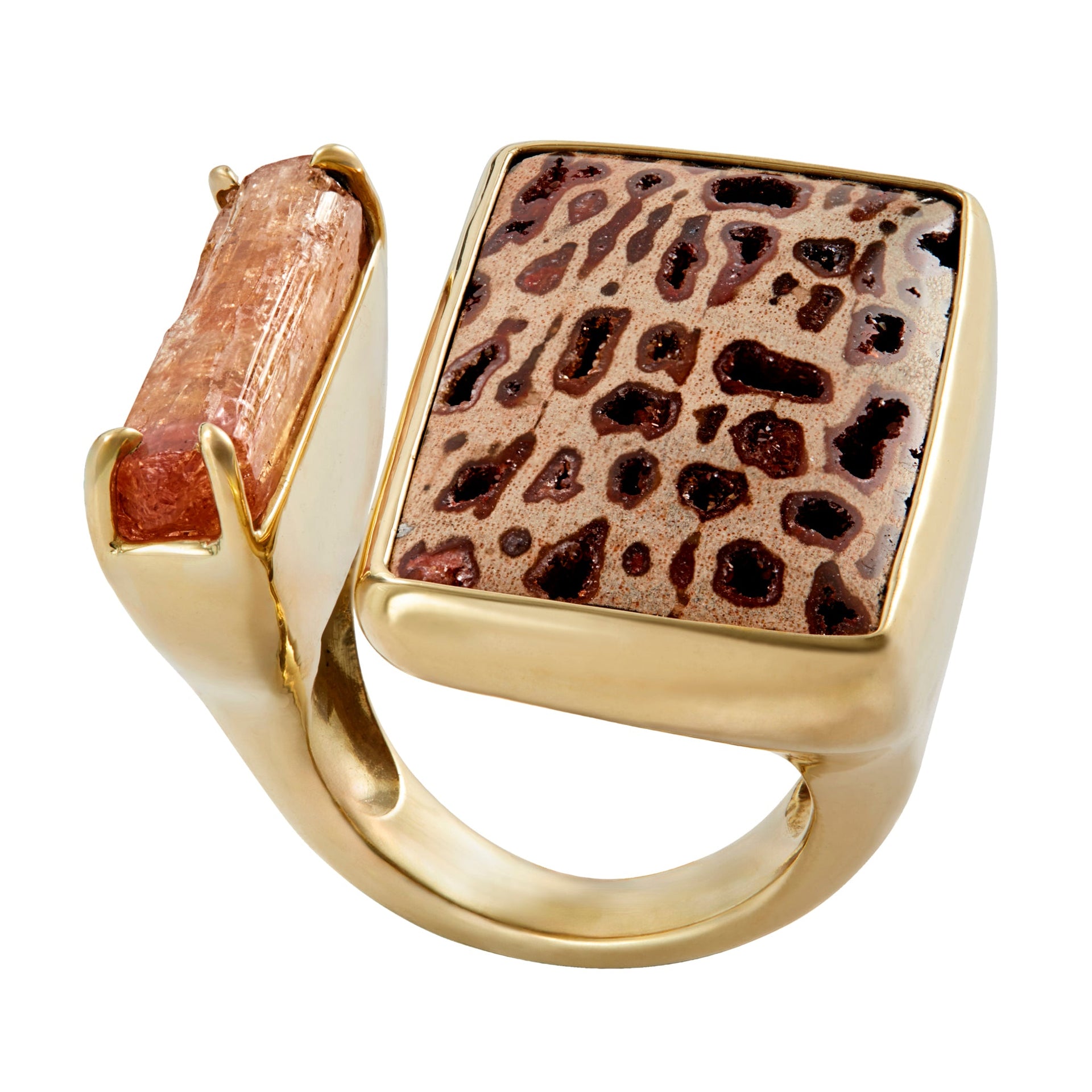 Tandem Ring, Drusy Petrified Wood