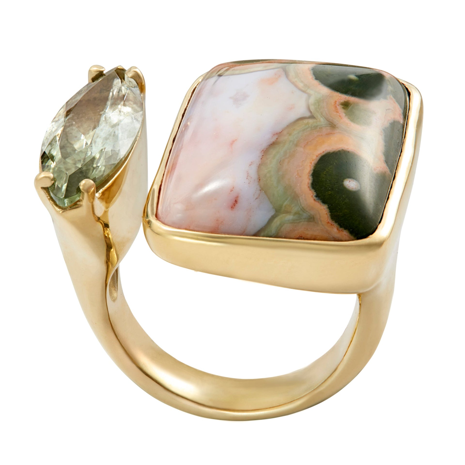 Tandem Ring, Green & Pink Orbicular Jasper