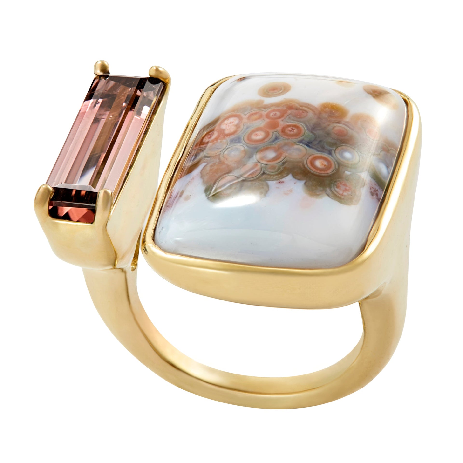 Tandem Ring, Pink & Green Orbicular Jasper