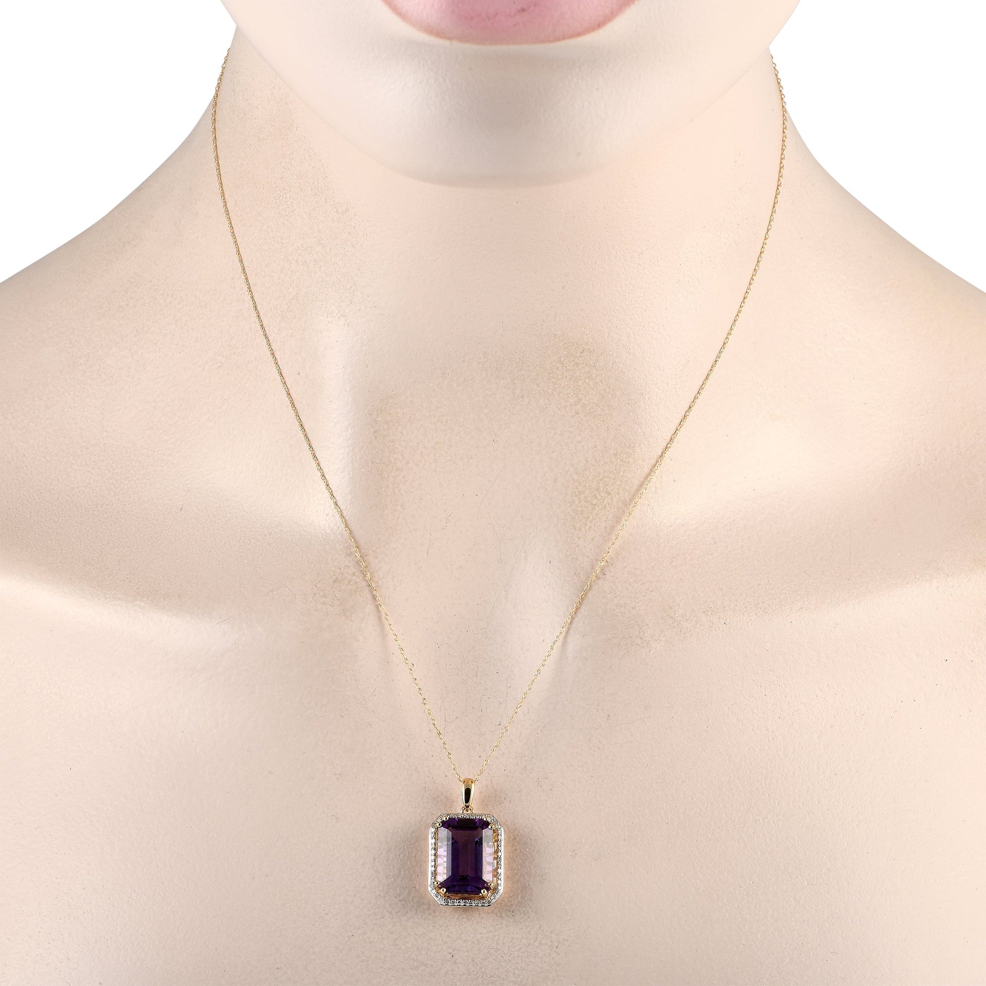 LB Exclusive 14K Yellow Gold 0.20ct Diamond and Amethyst Pendant Necklace PD4-15513YAM
