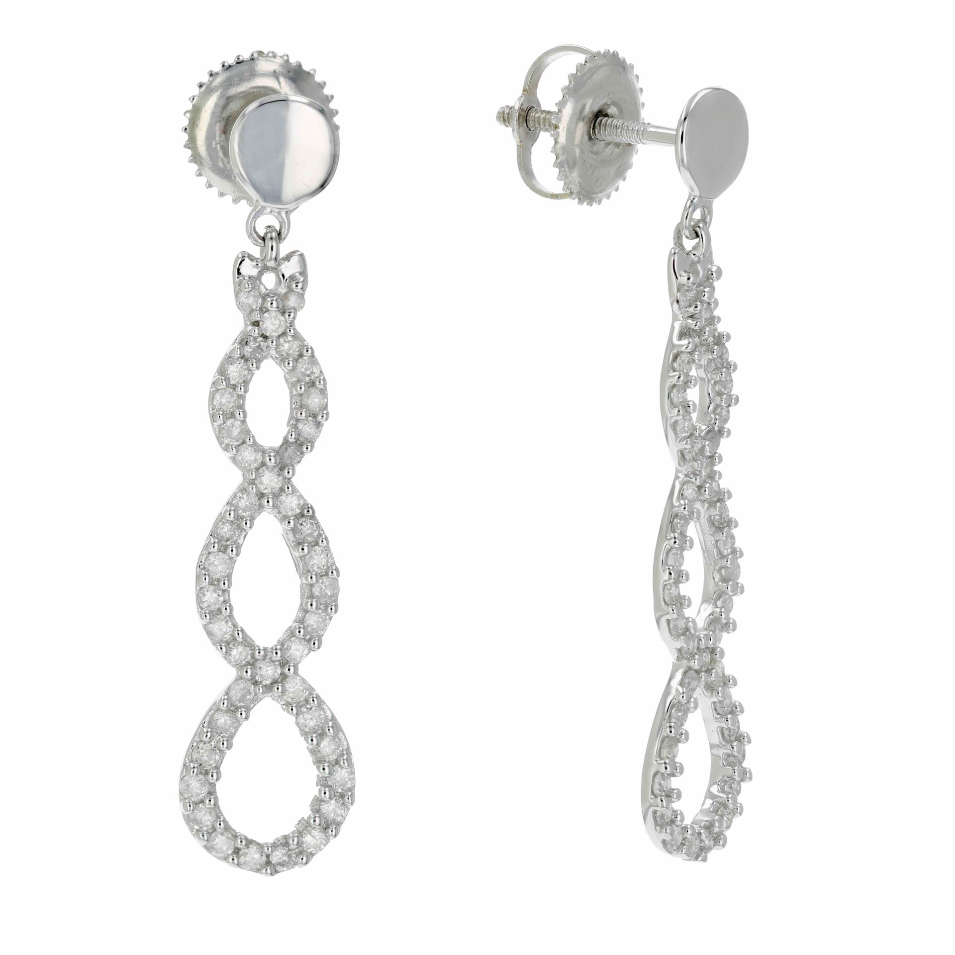 1/2 cttw Diamond Infinity Earrings Dangle Drop 10K White Gold 1.20 Inch