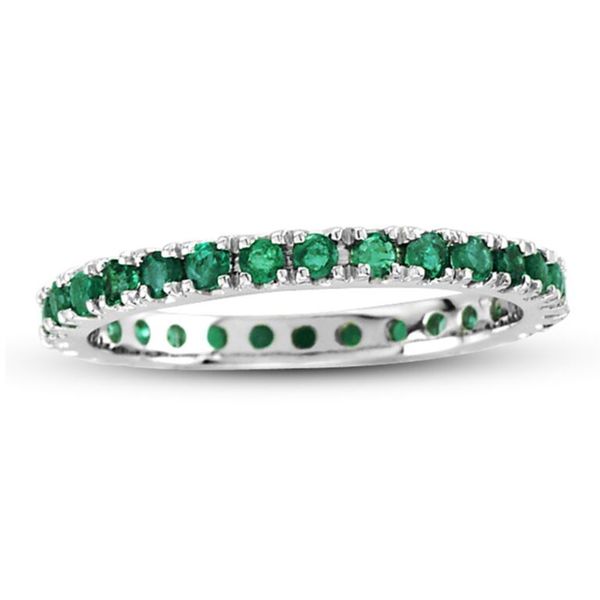 Suzy Levian 14K White Gold Diamond Emerald Sapphire Eternity Band Ring (Set of 3)