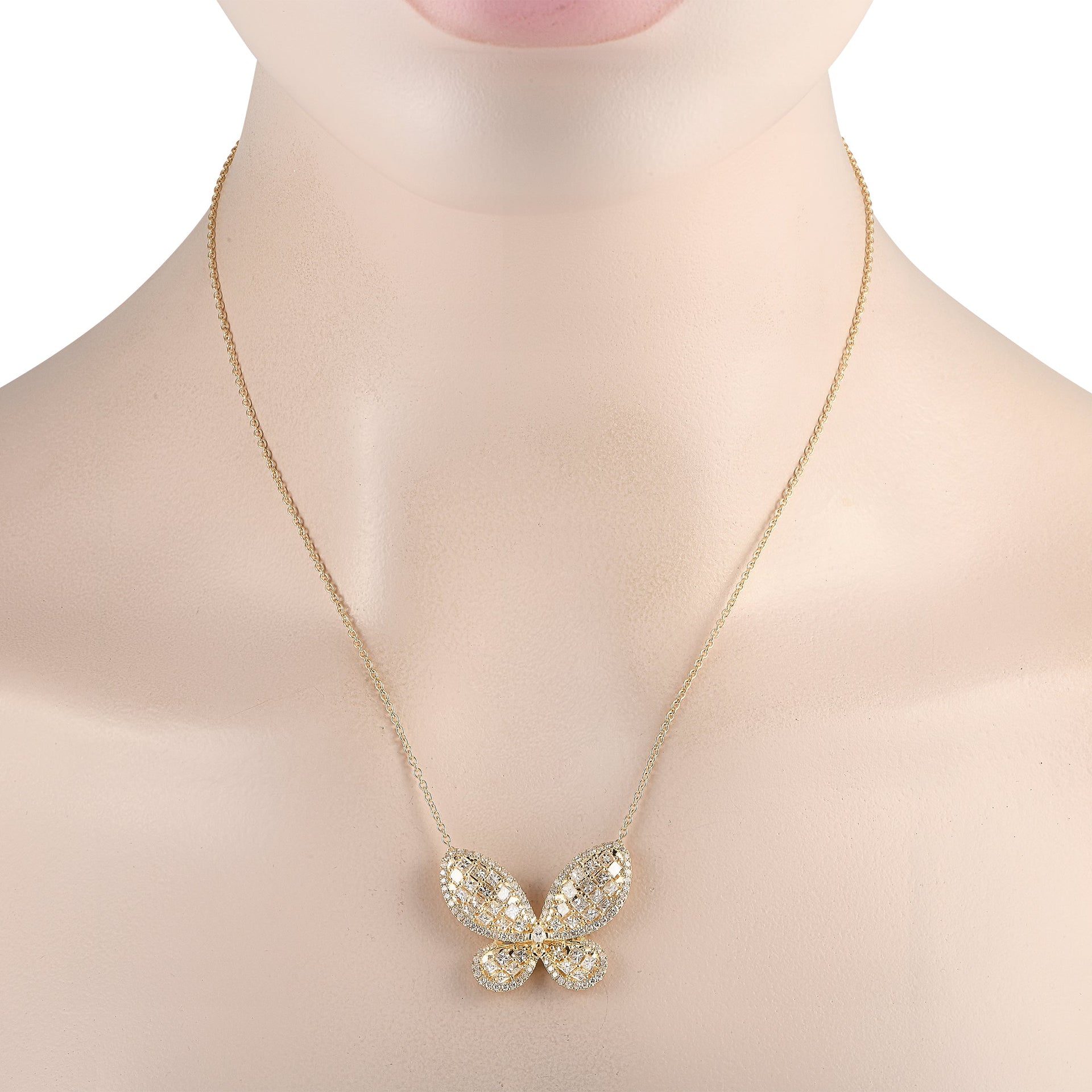 LB Exclusive 14K Yellow Gold 3.73ct Diamond Butterfly Necklace MF24-110623