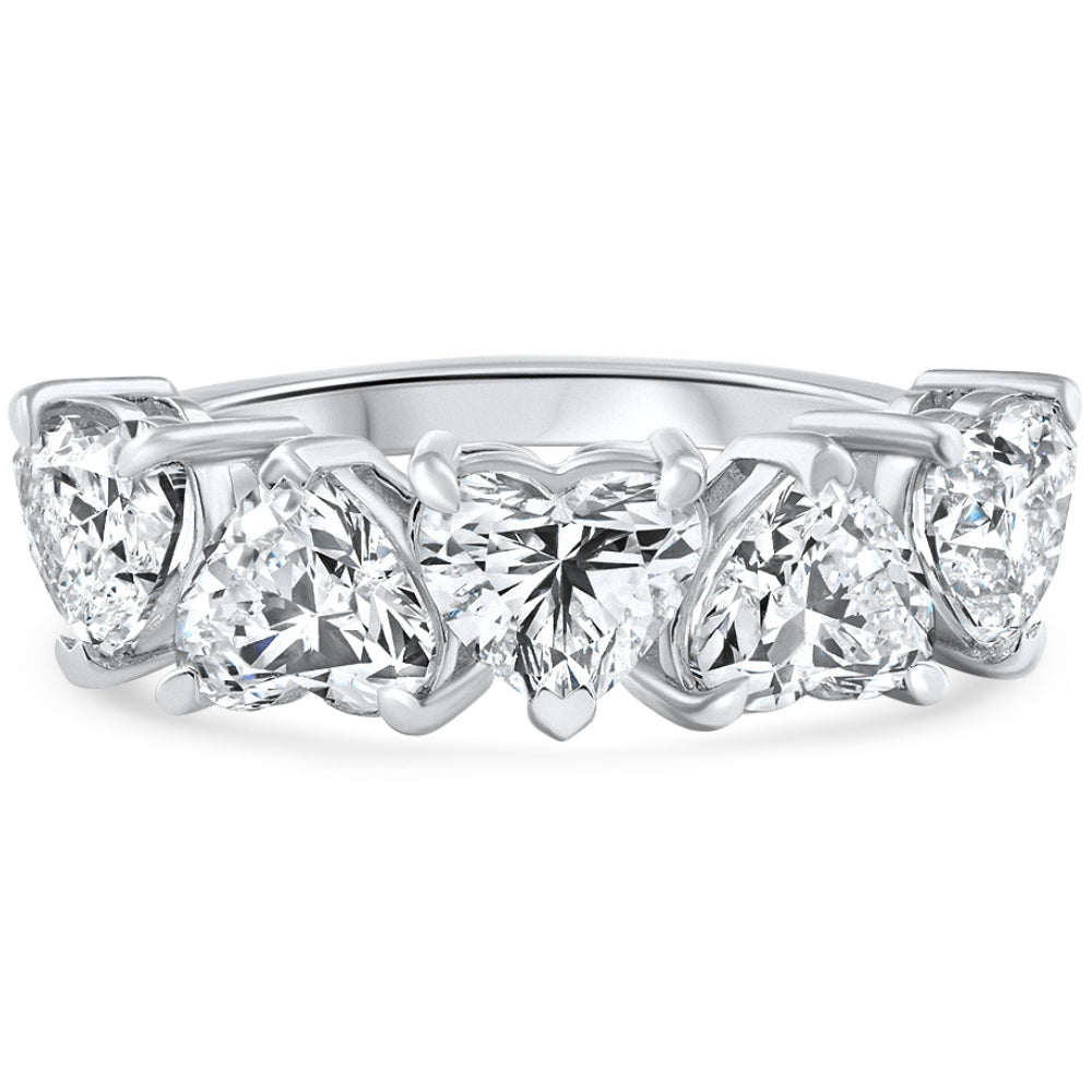 3 3/4Ct Heart Shaped Diamond Five Stone Wedding Ring 14k Gold Lab Grown