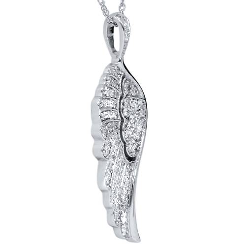 VS 1/2ct Angel Wing Diamond Pendant 14K White Gold 1' Tall