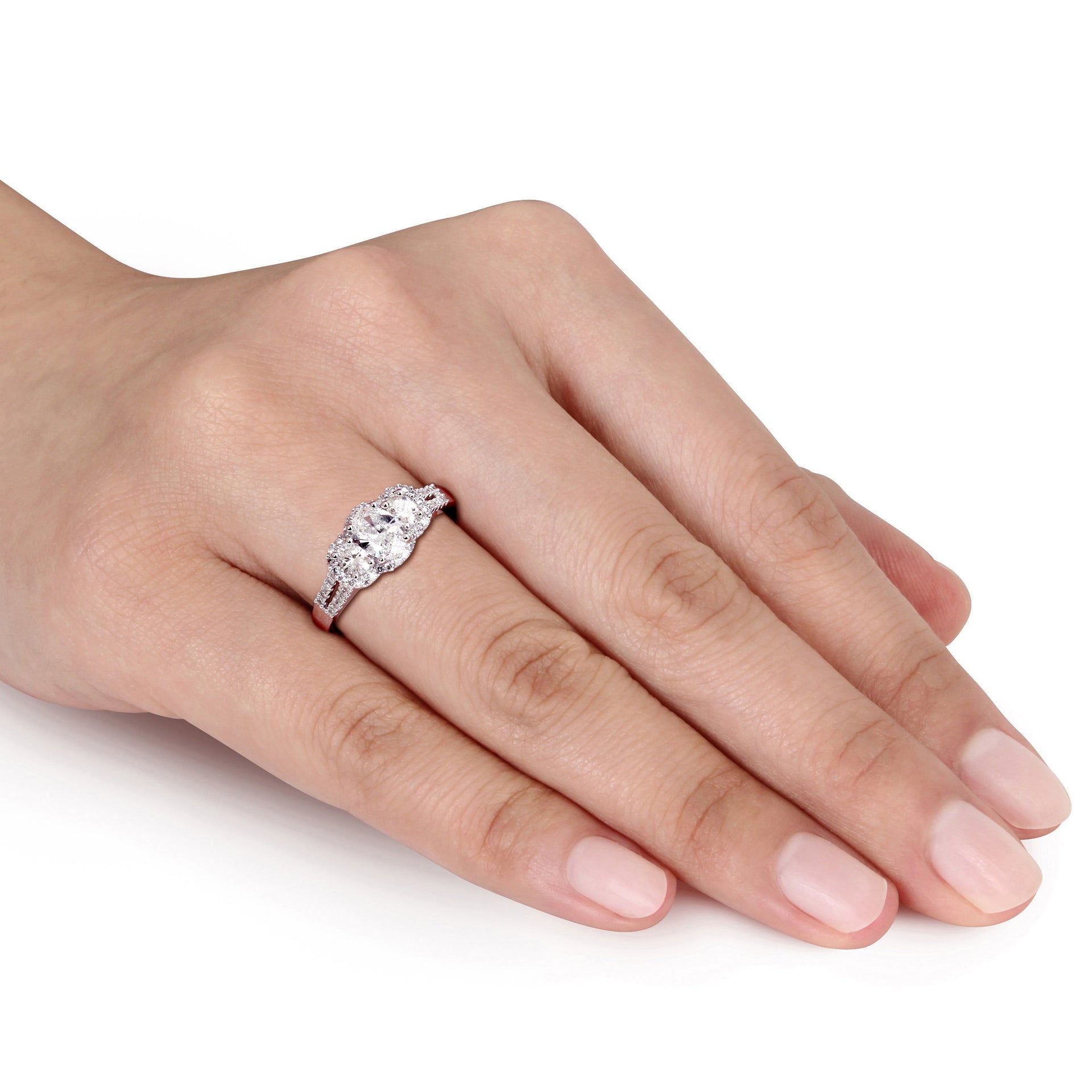 Mimi & Max 1ct TW Oval 3-stone Diamond Engagement Ring 14k White Gold