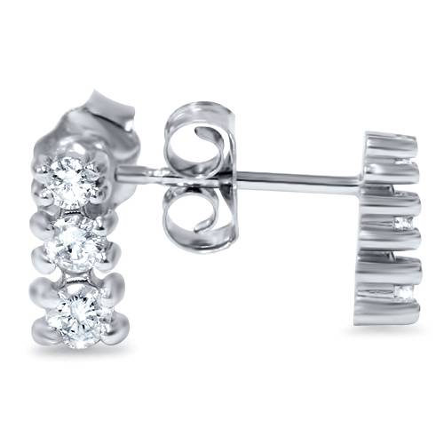 1/4ct Three Stone Diamond Earrings 14K White Gold