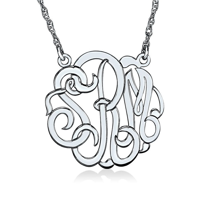 Medium Monogram Necklace in 10K White Gold