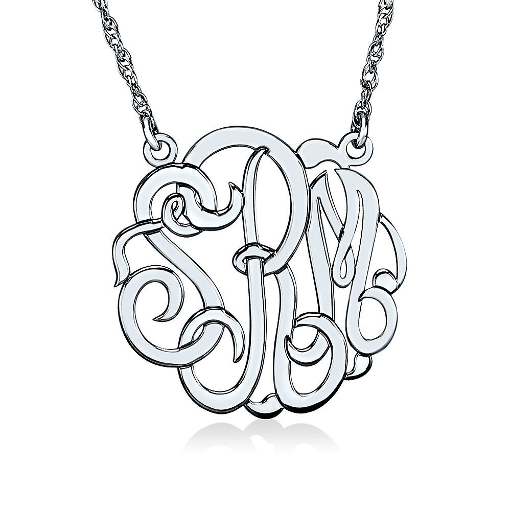 Medium Monogram Necklace in 14K White Gold