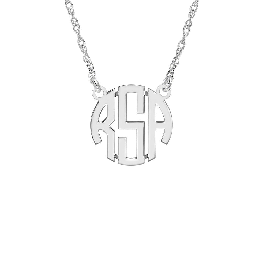 Block Letter Monogram Necklace in 14K White Gold