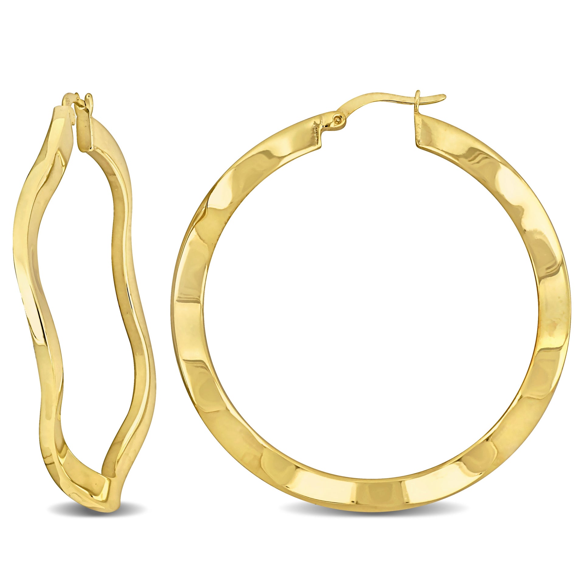 Mimi & Max 46x2.5mm Wave Hoop Earrings in Yellow Plated Silver