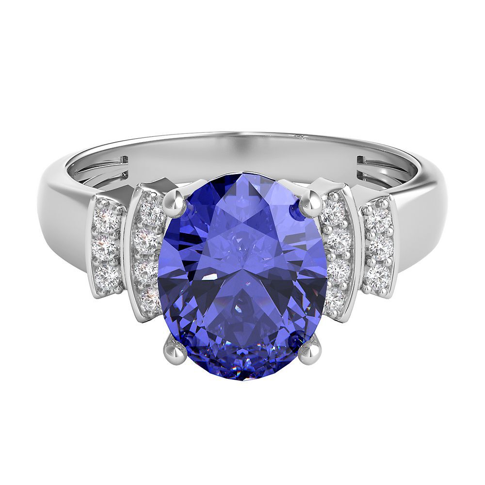Tanzanite & 1/10 ct. tw. Diamond Ring in 14K White Gold