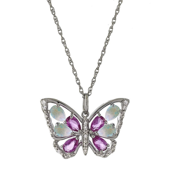 Lab Created Opal & Sapphire Butterfly Pendant in Sterling Silver
