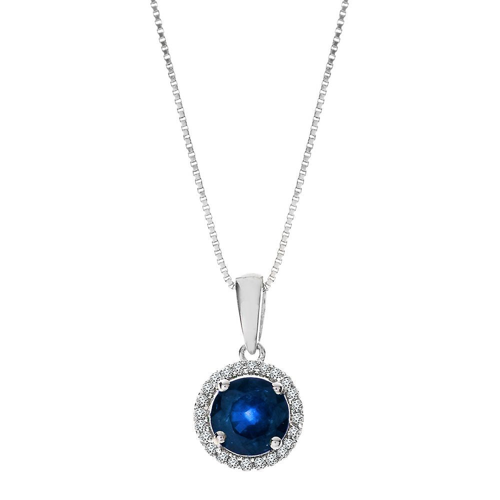 Sapphire & Diamond Pendant in 10K White Gold
