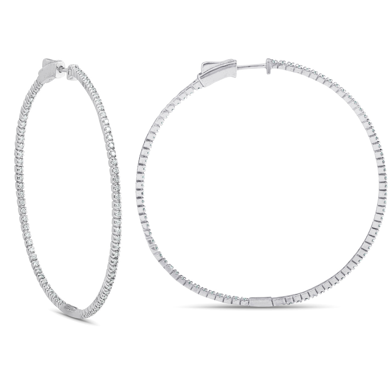 1 1/5 Ct Diamond Inside Outside Hoops 14k White Gold Vault Lock 2' Tall