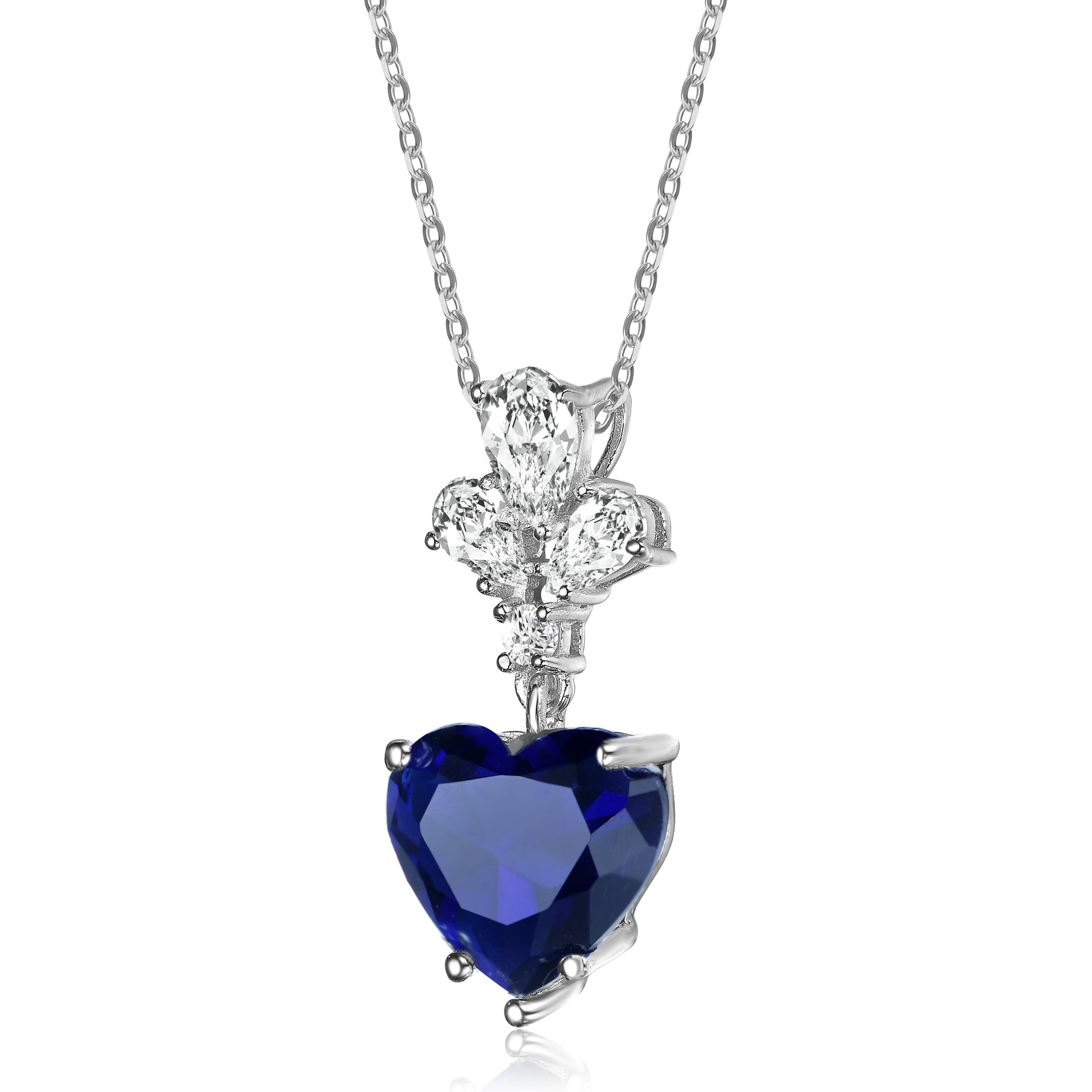 Sterling Silver Blue Cubic Zirconia Heart Pendant Necklace