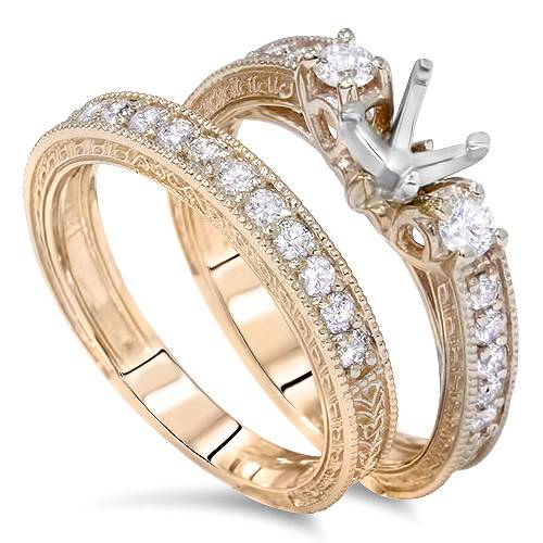 7/8ct Vintage Engagement Ring Mount Set 14K Yellow Gold