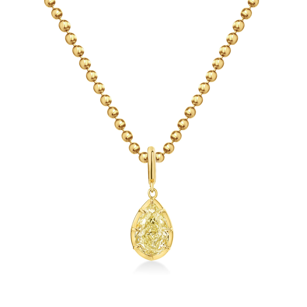 Georgian Pear Yellow Lab Diamond Ball Chain Necklace
