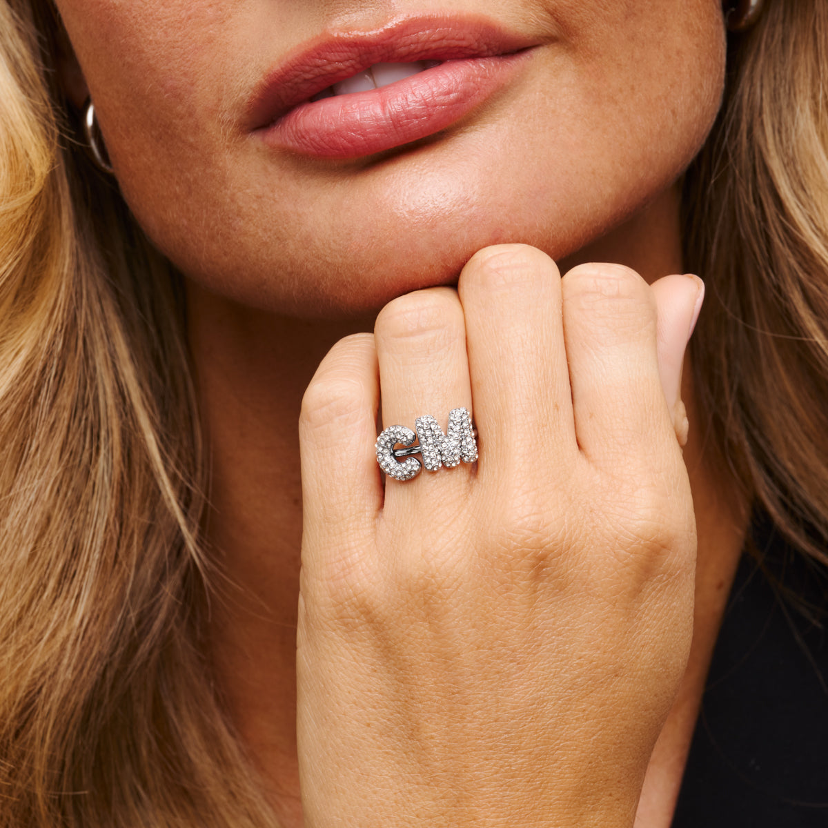 Spotlight Pavé Bubble Initial Ring (Silver)