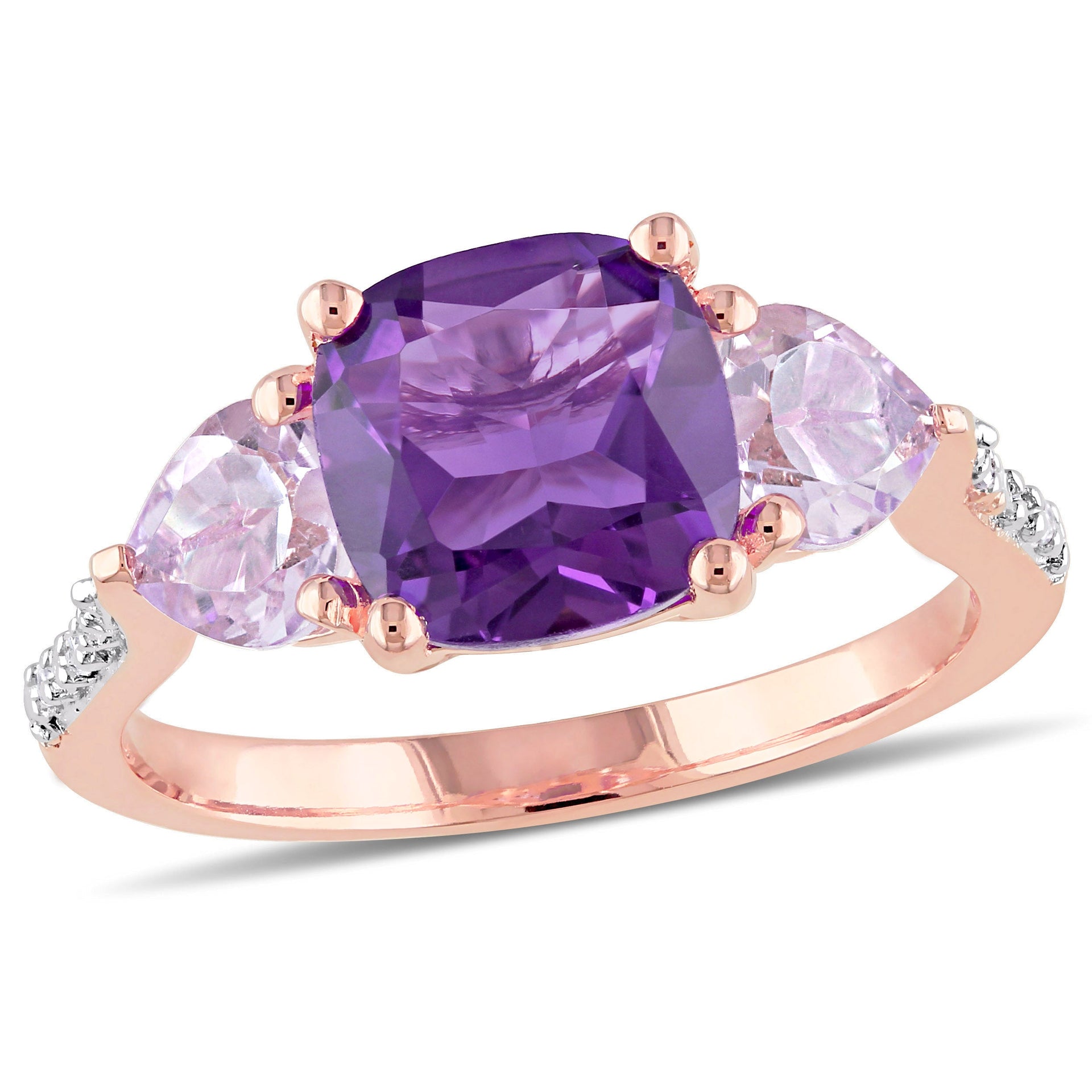2 1/2 ct TW Amethyst Rose de France and Diamond Accents Ring in Rose Silver