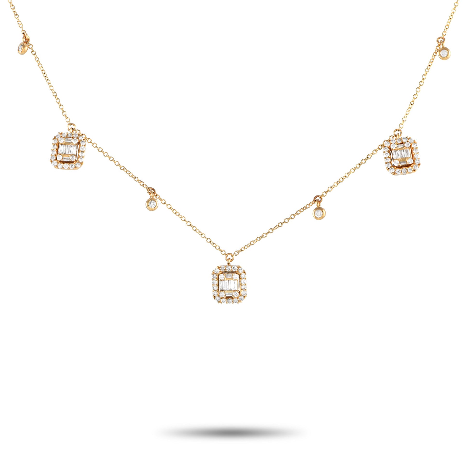LB Exclusive 14K Yellow Gold 0.58ct Diamond Cushion Cluster Necklace PN14842
