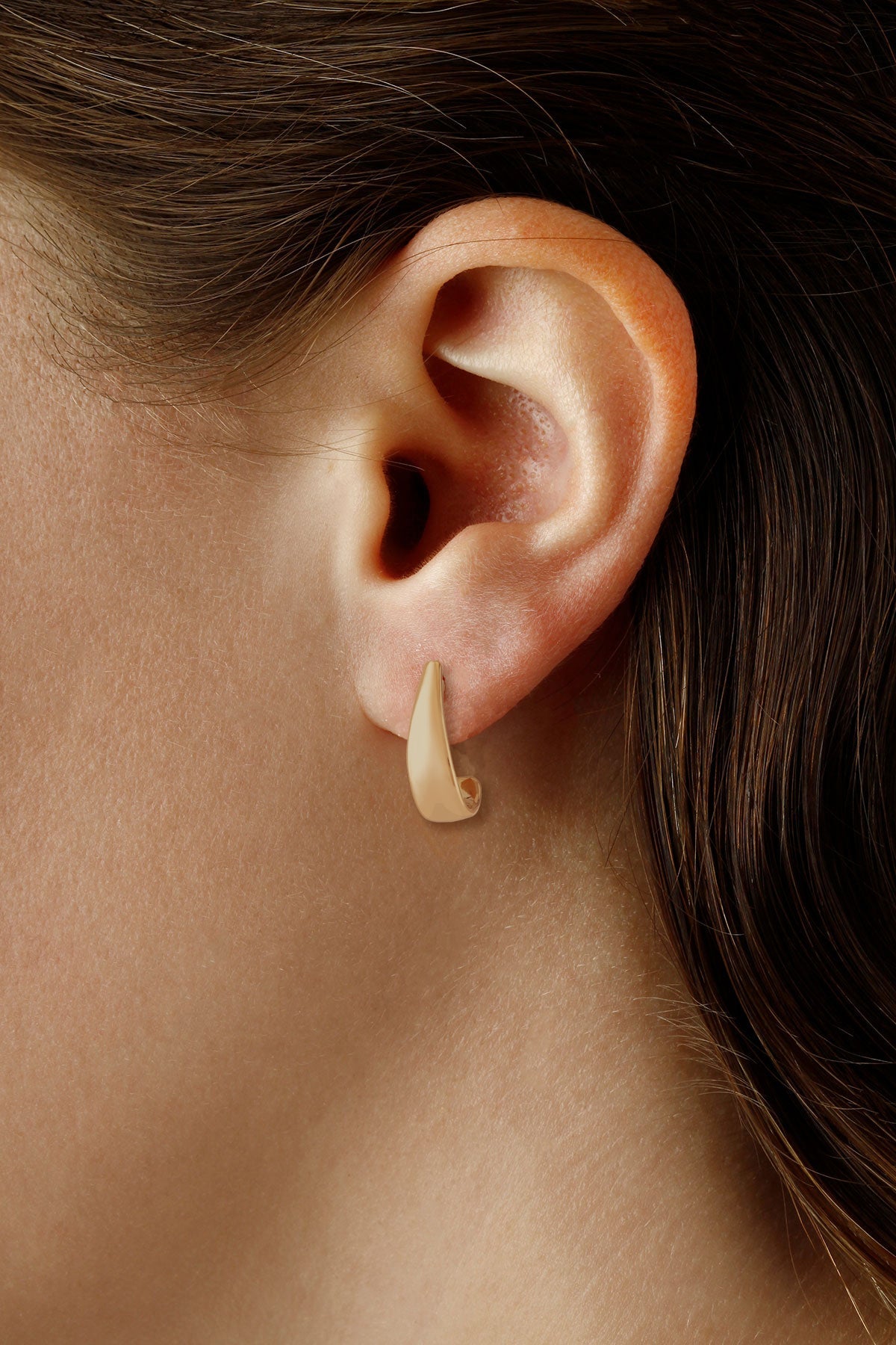 14K Yellow Gold High Polished J Hoop Earrings