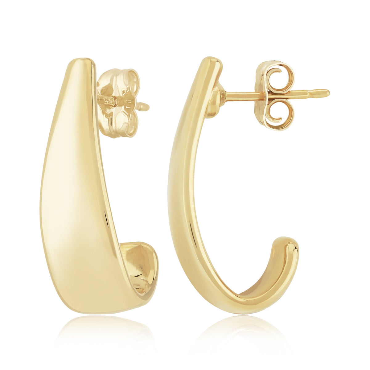 14K Yellow Gold High Polished J Hoop Earrings