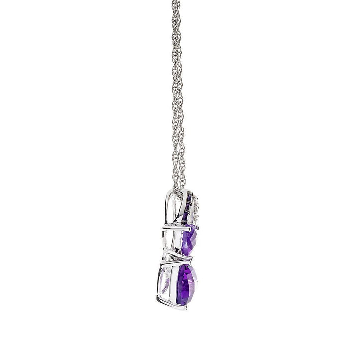 Amethyst & Lab Created White Sapphire Double Heart Pendant in Sterling Silver