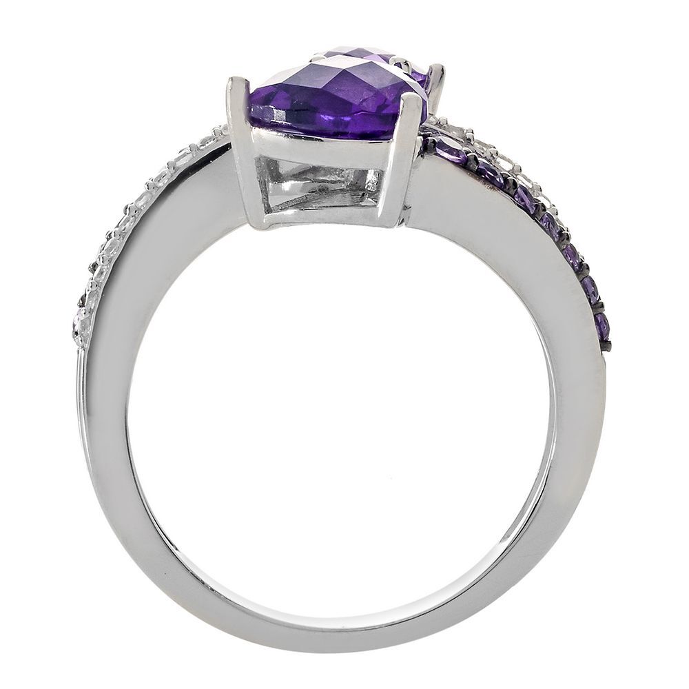 Amethyst & Lab Created White Sapphire Bypass Heart Ring in Sterling Silver