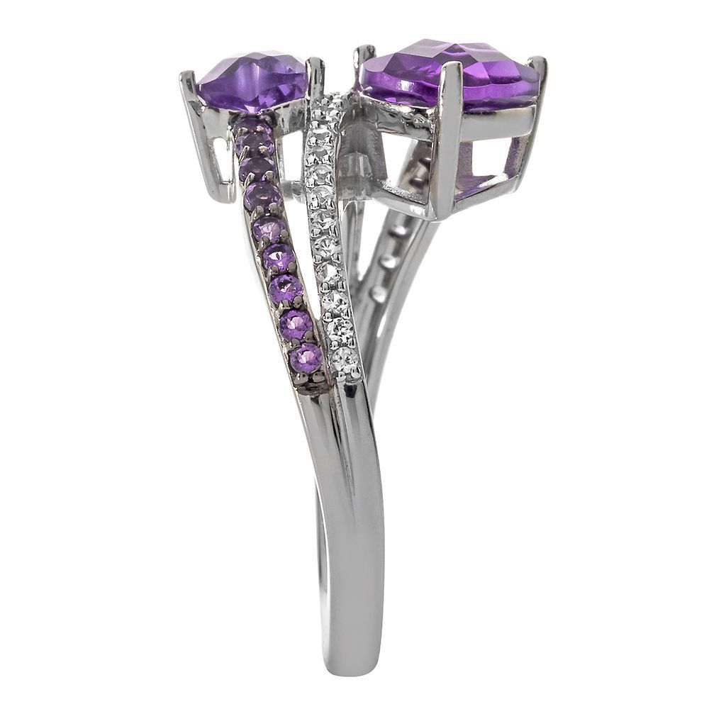 Amethyst & Lab Created White Sapphire Bypass Heart Ring in Sterling Silver
