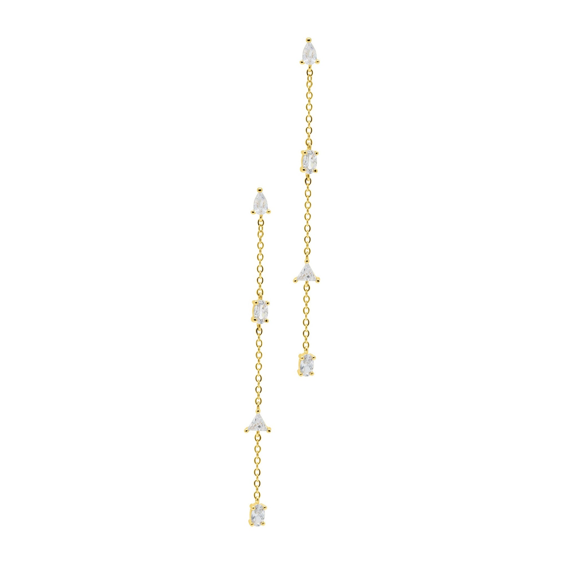 14k Gold Plated Chain Sweeper Earrings with Mixed Shape Stones